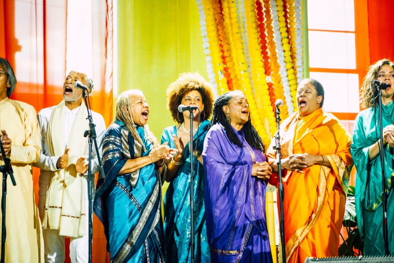 The Sai Anantam Singers perform at The Ecstatic World of Alice Coltrane Turiyasangitananda, part of Red Bull Music Academy Festival, at Knockdown Center, 52-19 Flushing Ave. in Maspeth, NY, US on 21 May 2017.