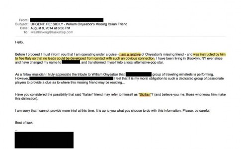 Email from supposed relative of Onyeabor's missing friend